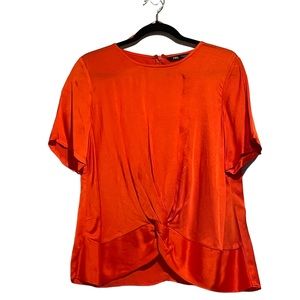 Zara Bright Orange Satin Front-Knot Blouse